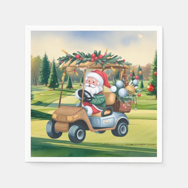 Serviette En Papier Golf Joyeux Noël avec Père Noël Golfing (Devant)
