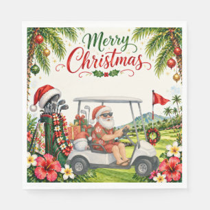 Serviette En Papier Golf Joyeux Noël Père Noël Golfeur Thème Plage