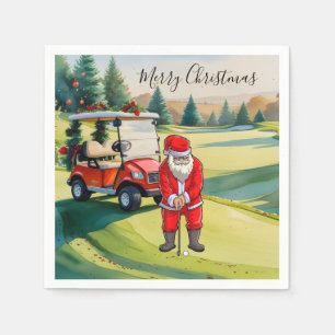 Serviette En Papier Golf Noël avec le Père Noël jouant au golf