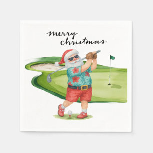 Serviette En Papier Golf Noël avec Santa Claus Golfeur