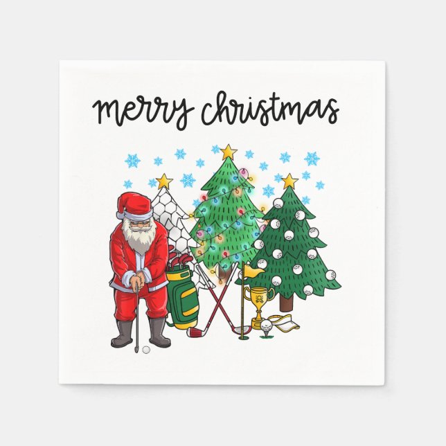 Serviette En Papier Golf Noël Faisons Par Tee avec le Père Noël (Devant)