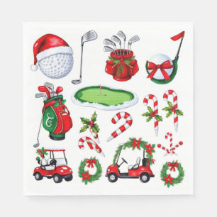 Serviette En Papier Golf Noël thème Golfer aquarelle vacances