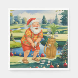 Serviette En Papier Golf Santa Claus est golfeur à Noël