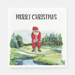 Serviette En Papier Golf Santa Claus est golfeur à Noël