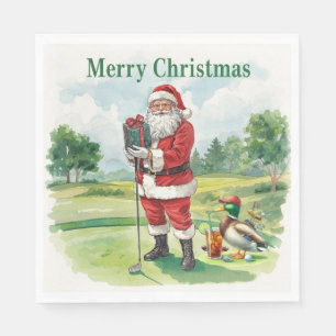 Serviette En Papier Golf Santa Claus est golfeur à Noël