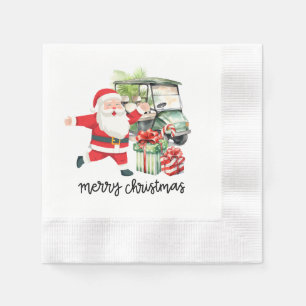 Serviette En Papier Golf Santa Claus et Golf Cart Noël