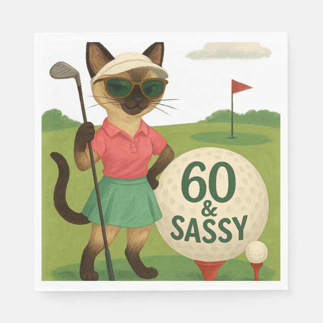 Serviette En Papier Golfer 60e anniversaire pour Amoureux des chats (Devant)