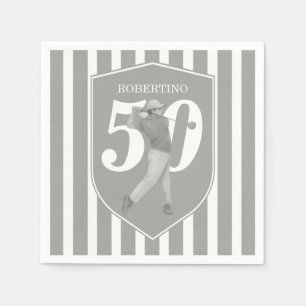 Serviette En Papier Golfeur Préparé Vintage Gris Blanc 50e Anniversair