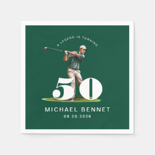 Serviette En Papier Golfeur Vert Élégant 50e Anniversaire