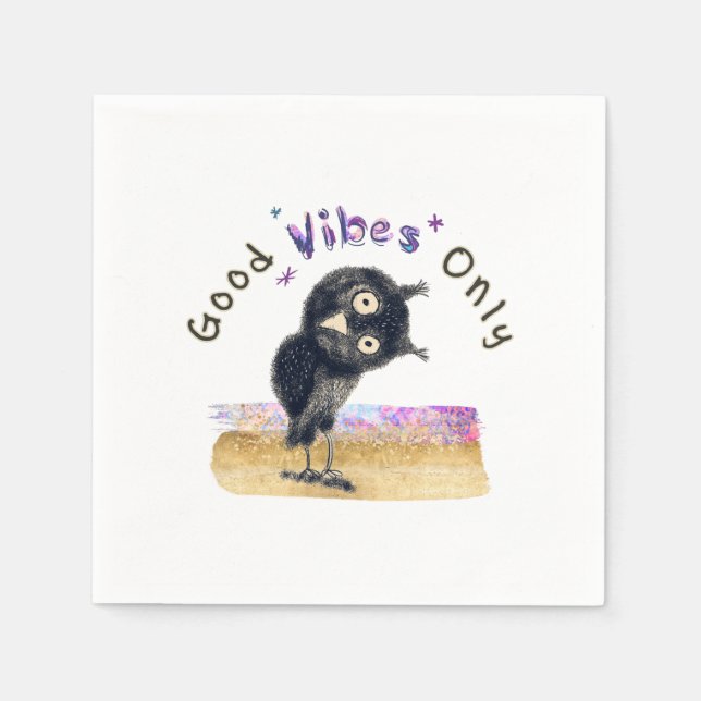 Serviette En Papier Good Vibes seulement avec Chouette curieuse (Devant)