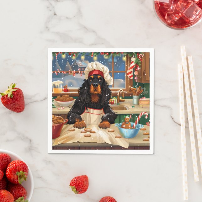 Serviette En Papier Gordon Setter Gâteau de vacances : Noël festif (En situation)