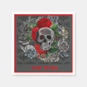Serviette En Papier Goth Skeleton Red Roses Gothique Skull Personnalis