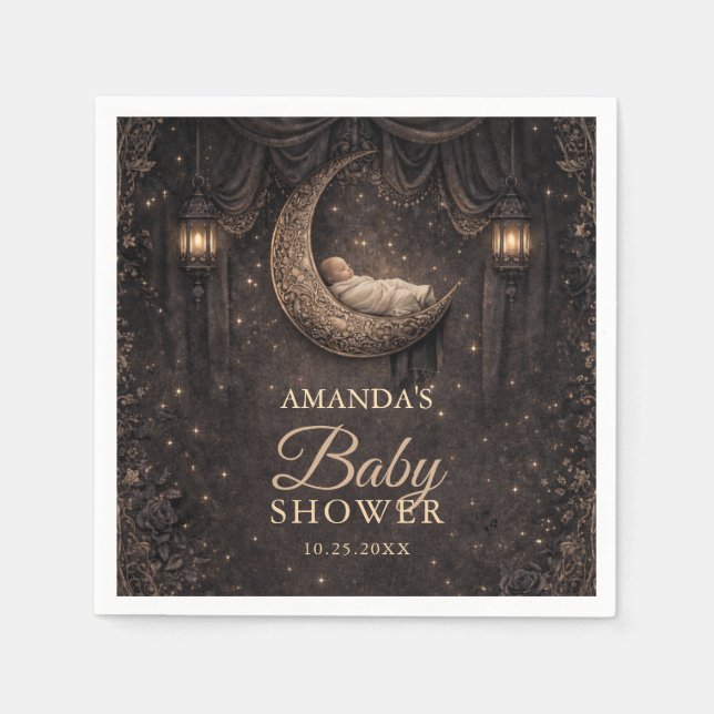 Serviette En Papier Gothic Crescent Moon Stars Baby Shower (Devant)