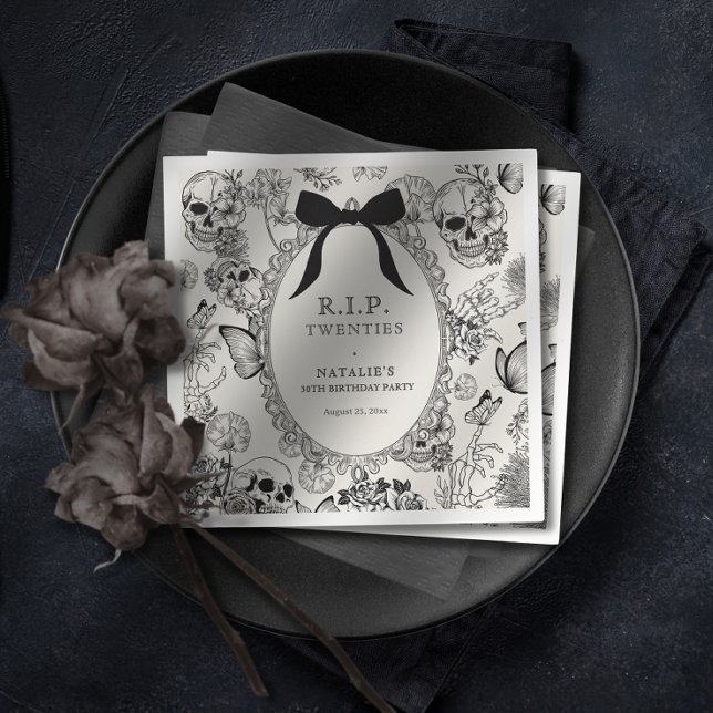 Serviette En Papier Gothic Floral Skull RIP Twenties 30th Birthday (Gothic Floral Skull RIP Twenties 30th Birthday Napkins)