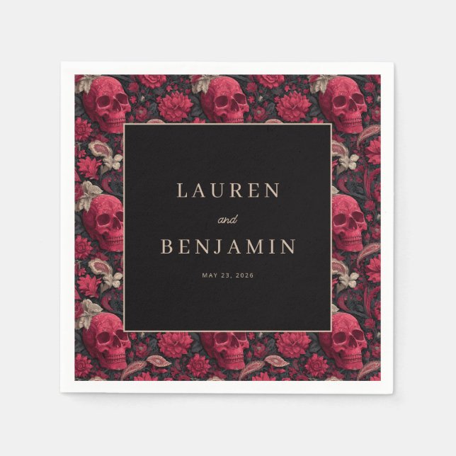 Serviette En Papier Gothic Red Floral Skulls (Devant)