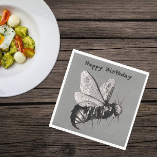 Serviette En Papier Gothique créatif abeille crânes os croisés gris