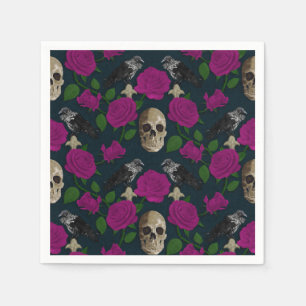 Serviette En Papier Gothique foncé Grungy Vins Roses Corbeau crâne ros