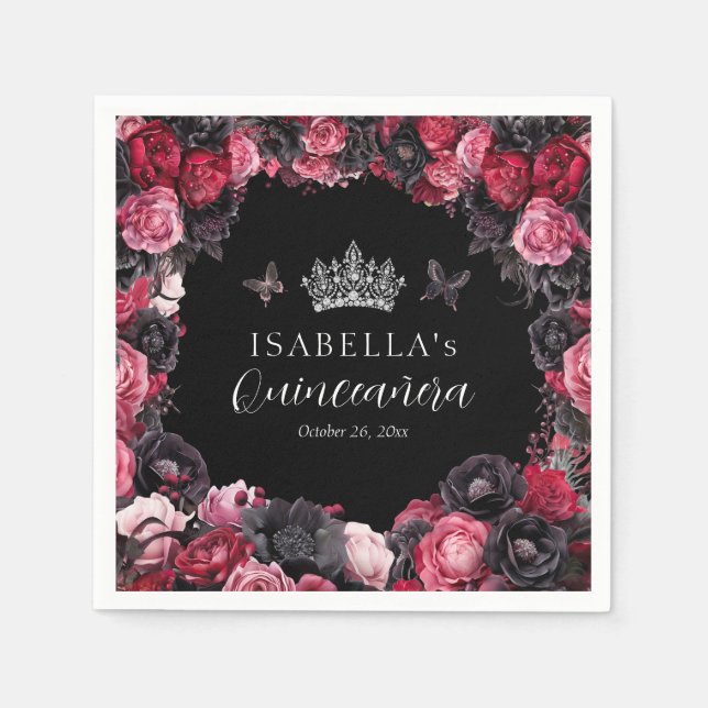 Serviette En Papier Gothique rose rouge et noir Moody Quinceañera (Devant)