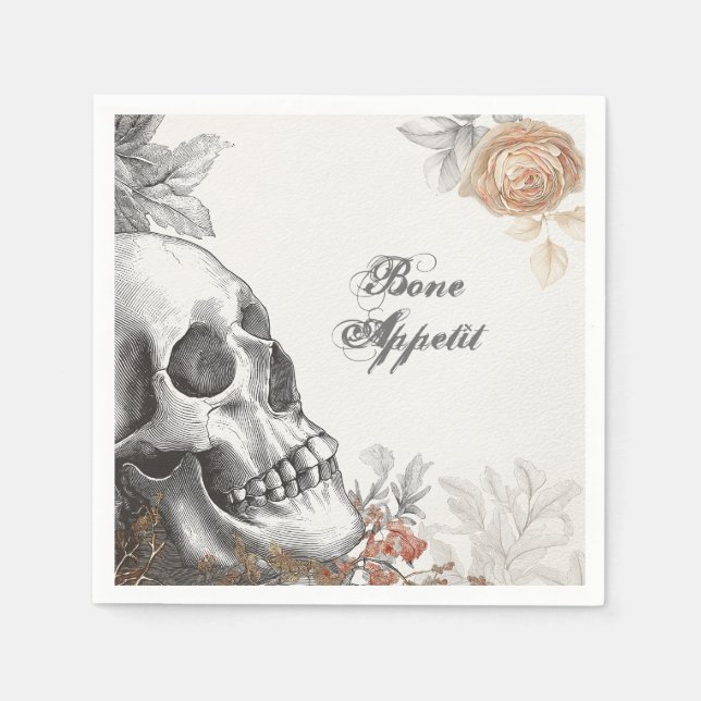 Serviette En Papier Gothique Squelette Os Appetit Halloween (Devant)