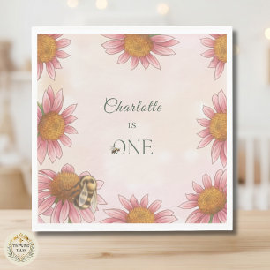 Serviette En Papier Gouache Echinacea & Bourdon 1er Anniversaire