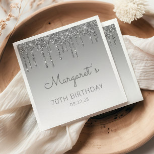 Serviette En Papier Goutte de Paillettes Argentées 70e Anniversaire