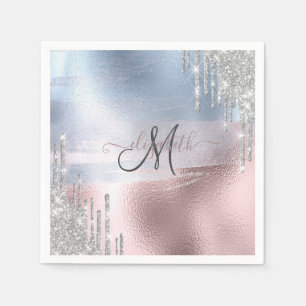 Serviette En Papier Gouttes de paillettes argentées sur fond métallisé