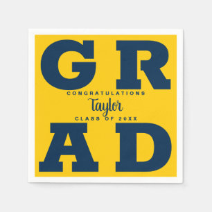 Serviette En Papier GRAD gras   Bleu sur Maïs Jaune Graduation Napkin