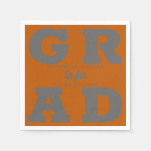 Serviette En Papier GRAD gras Grey sur Burnt Orange Graduation Napki