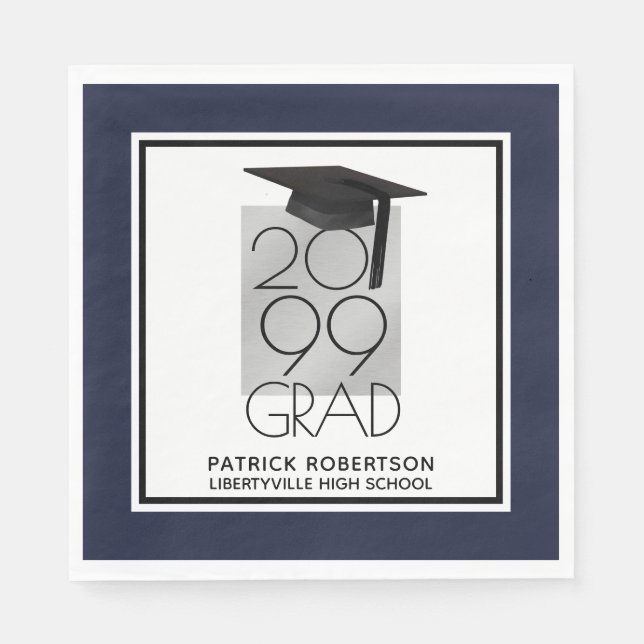 Serviette En Papier GRAD noir et argent | Marine modifiable | Diplôme (Devant)