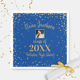 Serviette En Papier Grad Photo Gold Confetti Graduation Party Blue