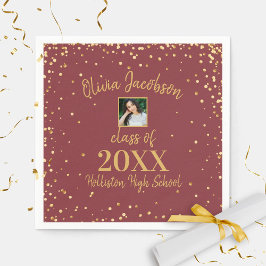 Serviette En Papier Grad Photo Gold Confetti Graduation Party Bourgogn