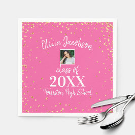 Serviette En Papier Grad Photo Gold Confetti Graduation Party rose