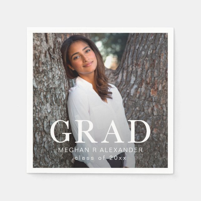 Serviette En Papier Grad Typographie Photo Graduation Party (Devant)