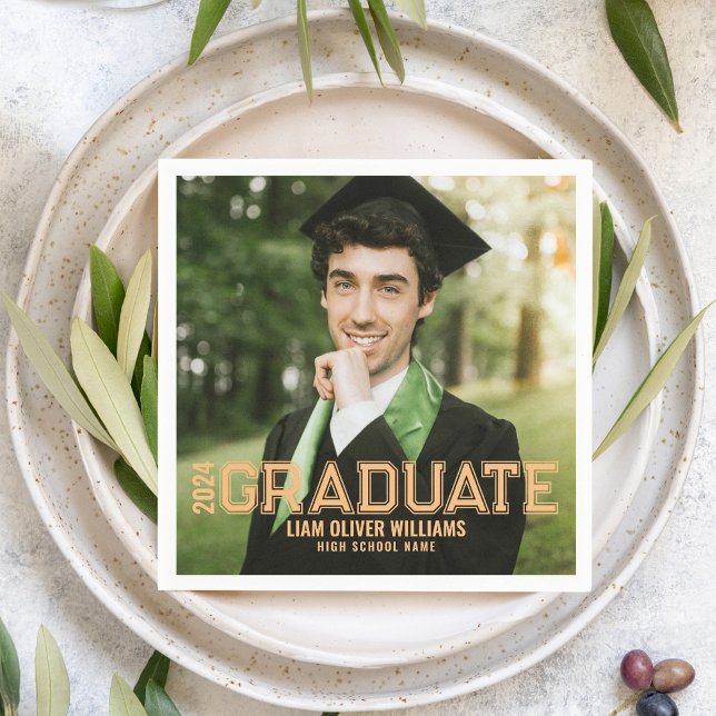 Serviette En Papier Graduate 2024 Personnalisée Photo Grad Party (Créateur téléchargé)