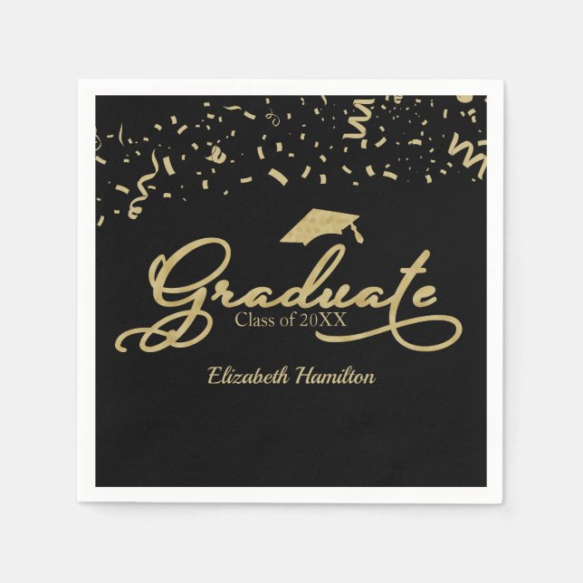 Serviette En Papier Graduate Gold Foil Graduation Party Noir (Devant)
