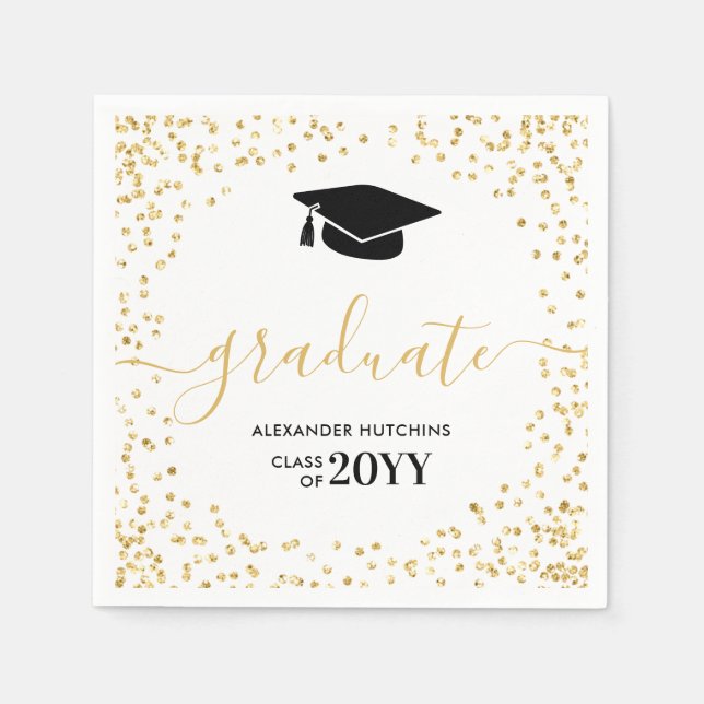 Serviette En Papier Graduate Gold Parties scintillant Confetti Graduat (Devant)
