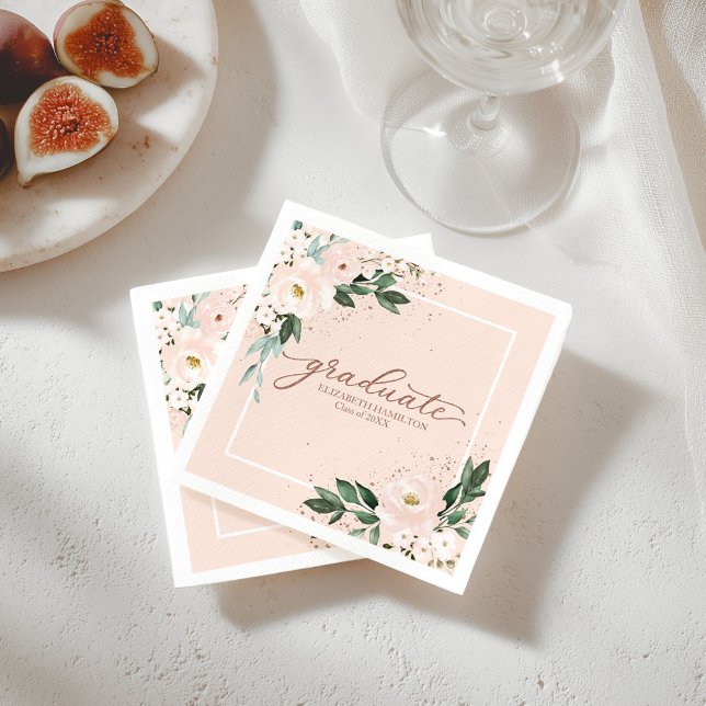 Serviette En Papier Graduate Pink Blush Floral Graduation Party Napkin (Créateur téléchargé)