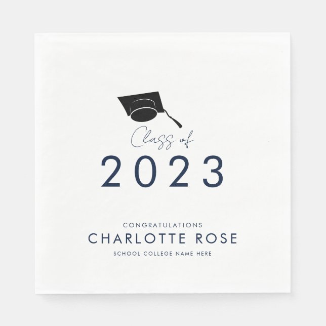 Serviette En Papier Graduation 2024 Navy Blue Script Grad Party Paper (Devant)
