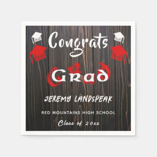 Serviette En Papier Graduation 2025 Rouge et blanc Texte flou