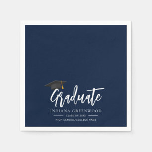 Serviette En Papier Graduation 2025 Script Navy Blue Paper