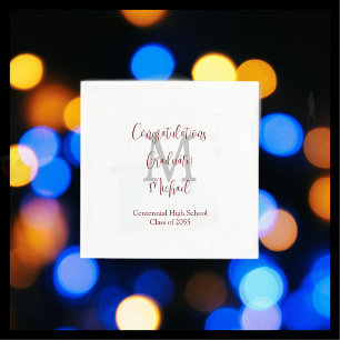 Serviette En Papier Graduation Blanc Gris Bourgogne Nom Monogramme