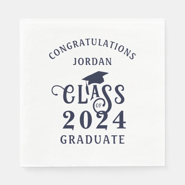 Serviette En Papier Graduation Classe Bleue Marine Classe de l'année (Devant)
