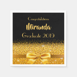 Serviette En Papier Graduation fête or noir or arc