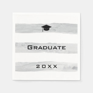 Serviette En Papier Graduation Grad Cap Silver Watercolor Striped 2023