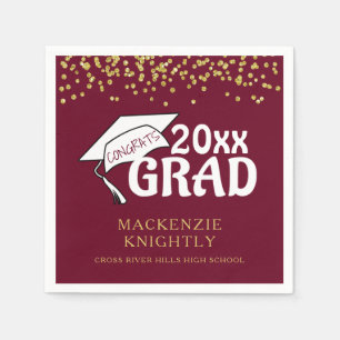 Serviette En Papier Graduation Maroon Gold GRATS GRAD Confetti