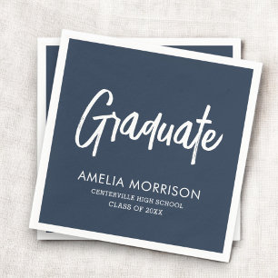 Serviette En Papier Graduation minimaliste de la Marine Bleu Script