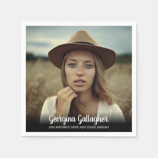 Serviette En Papier Graduation Modern Bold Photo | Script Grad Nom (Devant)