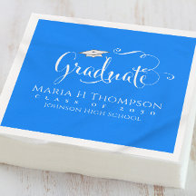 Graduation Modern Mortarboard Script Simple Bleu
