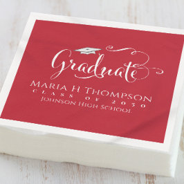 Serviette En Papier Graduation Moderne Mortarboard Script Cardinal Rou