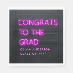 Serviette En Papier Graduation néon rose typographie moderne congrats
